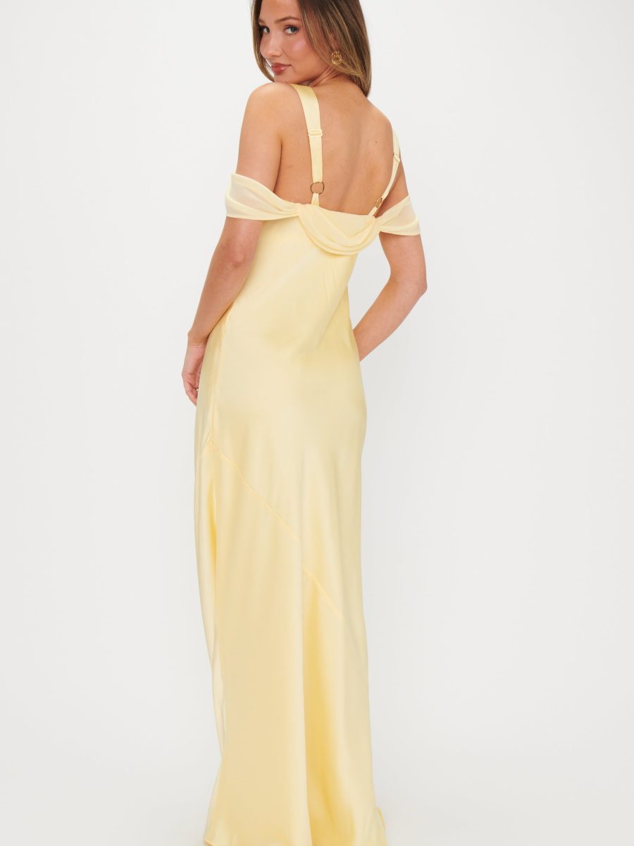 Bella Maxi Dress ~ Pale Yellow Luxe Satin