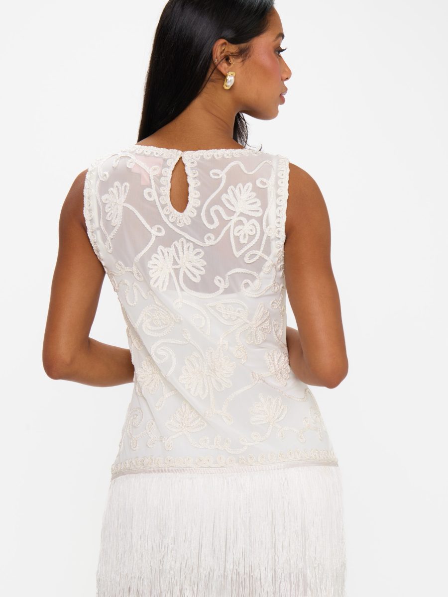 Cyrus Mini Dress ~ White With Fringe
