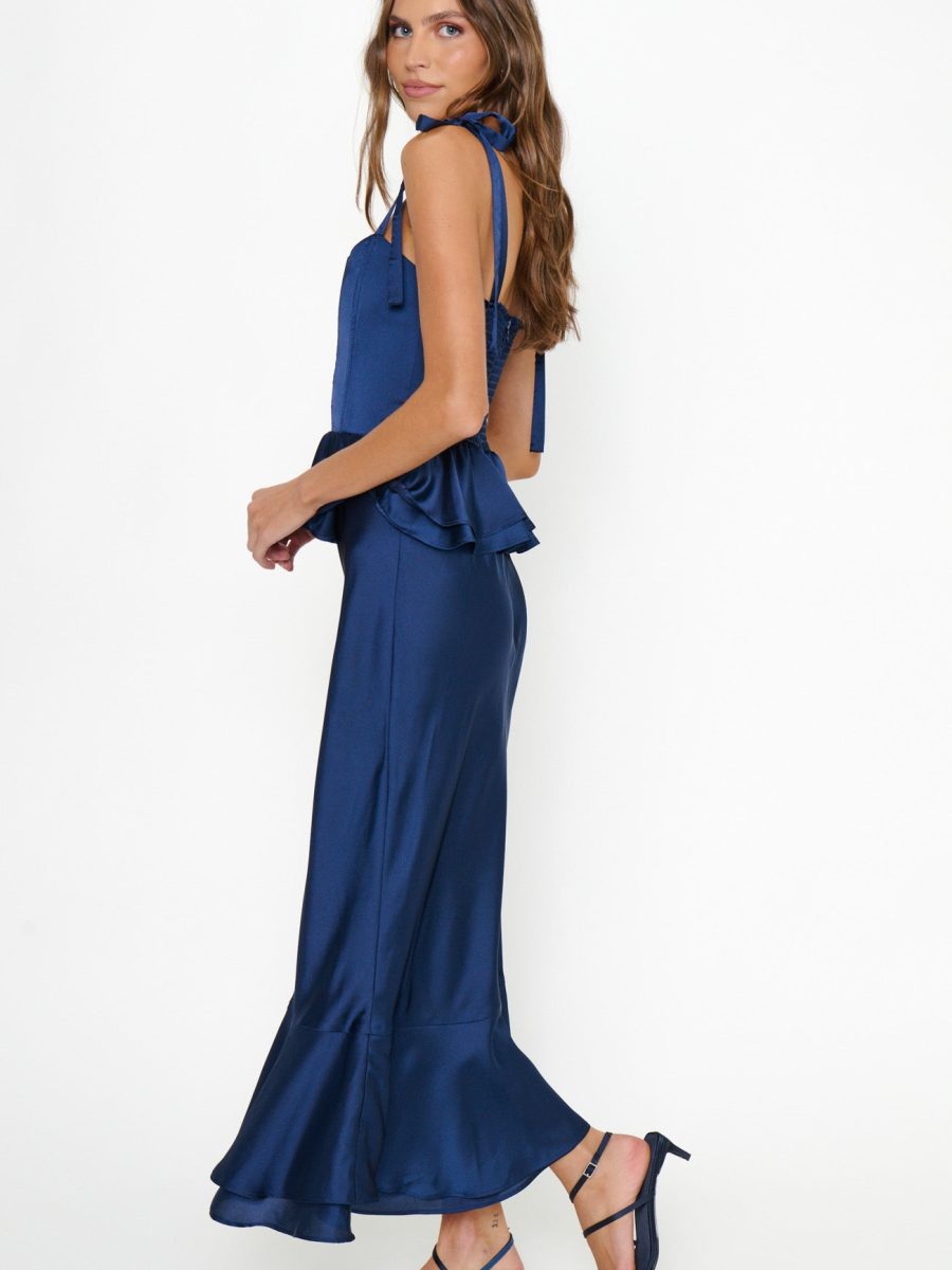 Pauline Peplum Dress ~ Midnight Navy Luxe Satin