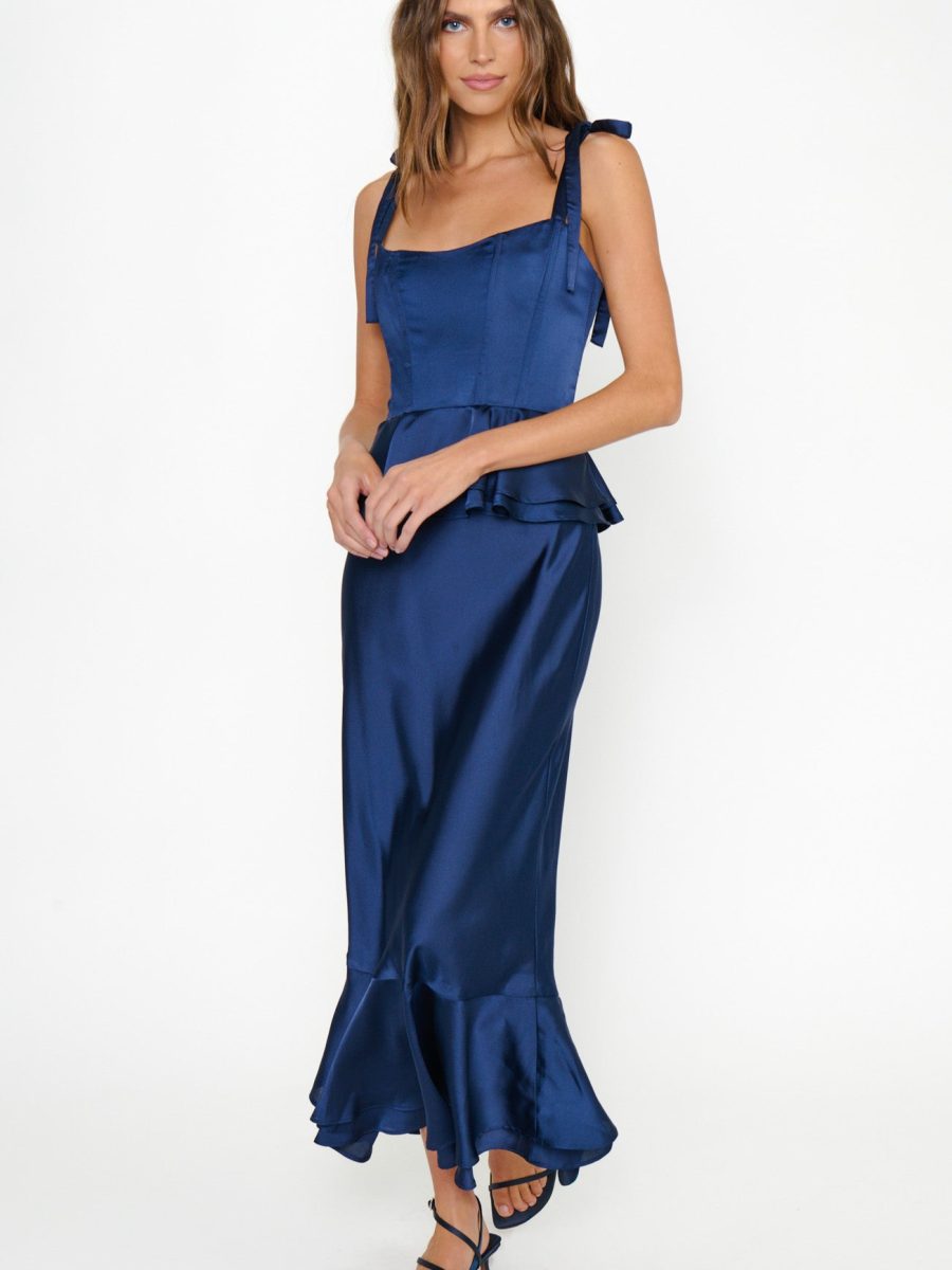 Pauline Peplum Dress ~ Midnight Navy Luxe Satin