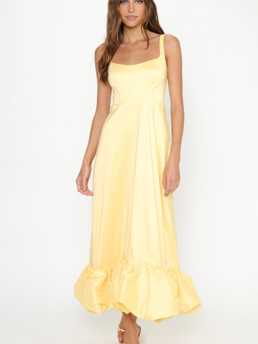 Rebecca Midi Dress ~ Pale Yellow Taffeta