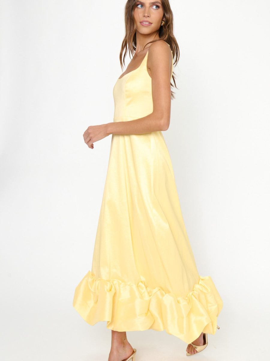 Rebecca Midi Dress ~ Pale Yellow Taffeta