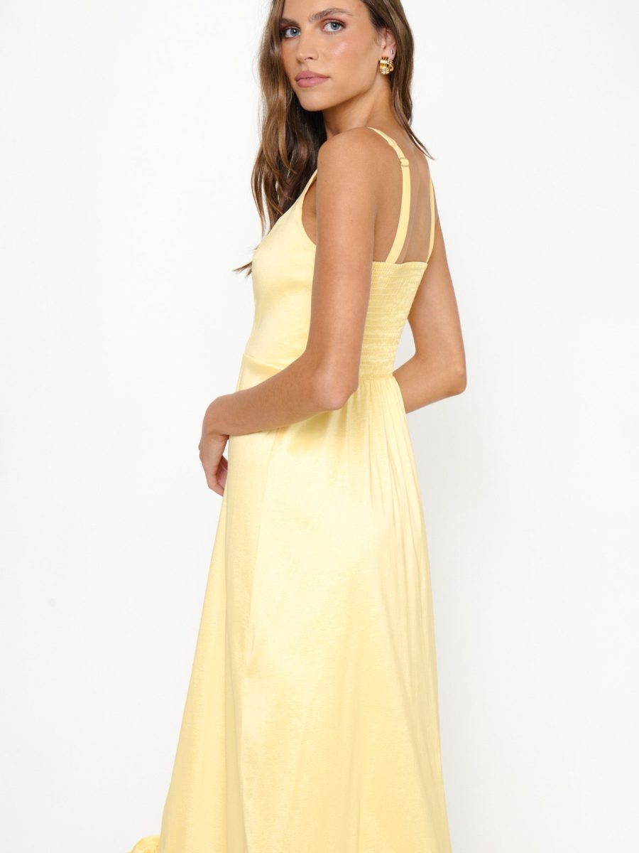 Rebecca Midi Dress ~ Pale Yellow Taffeta