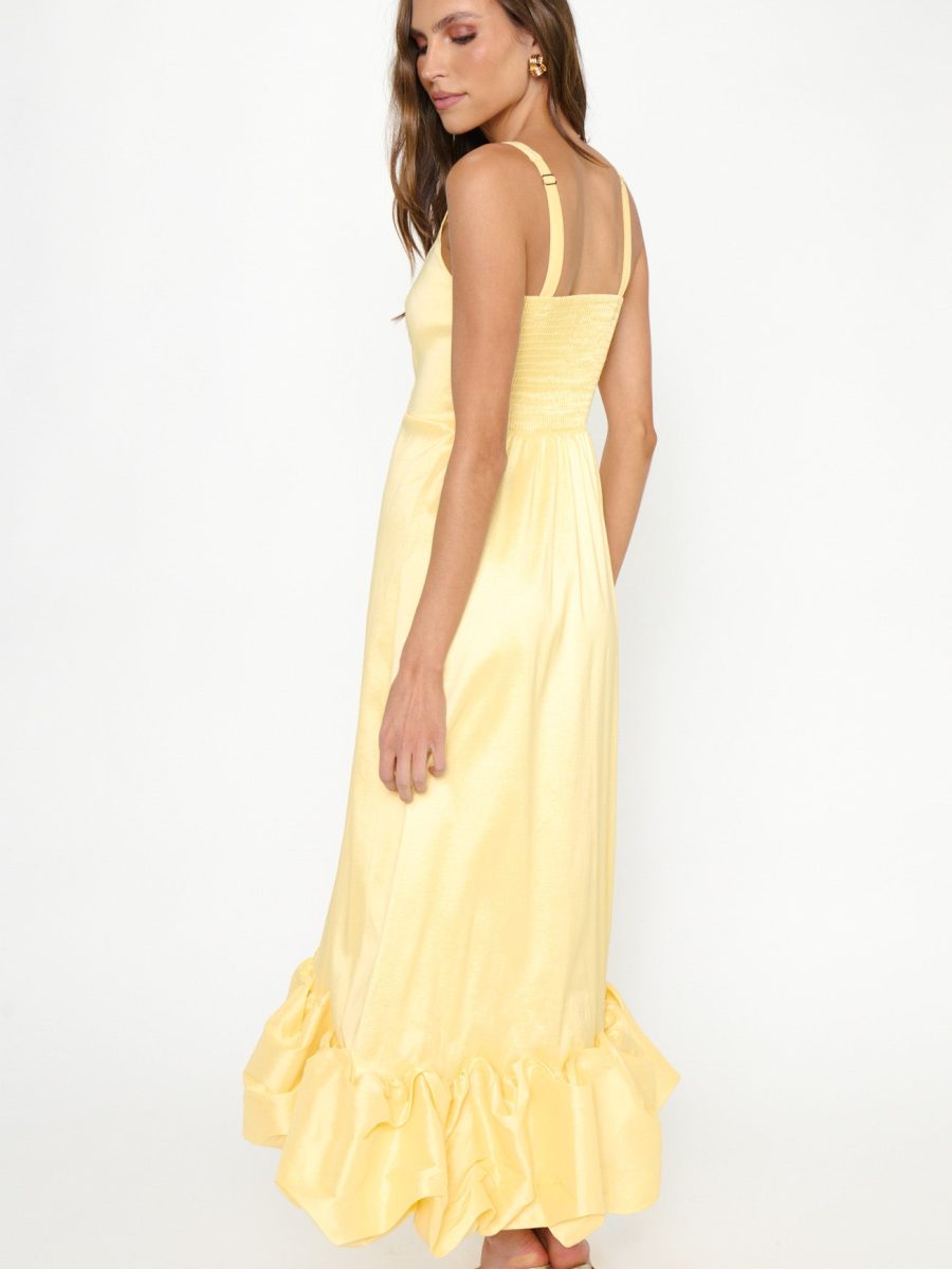 Rebecca Midi Dress ~ Pale Yellow Taffeta