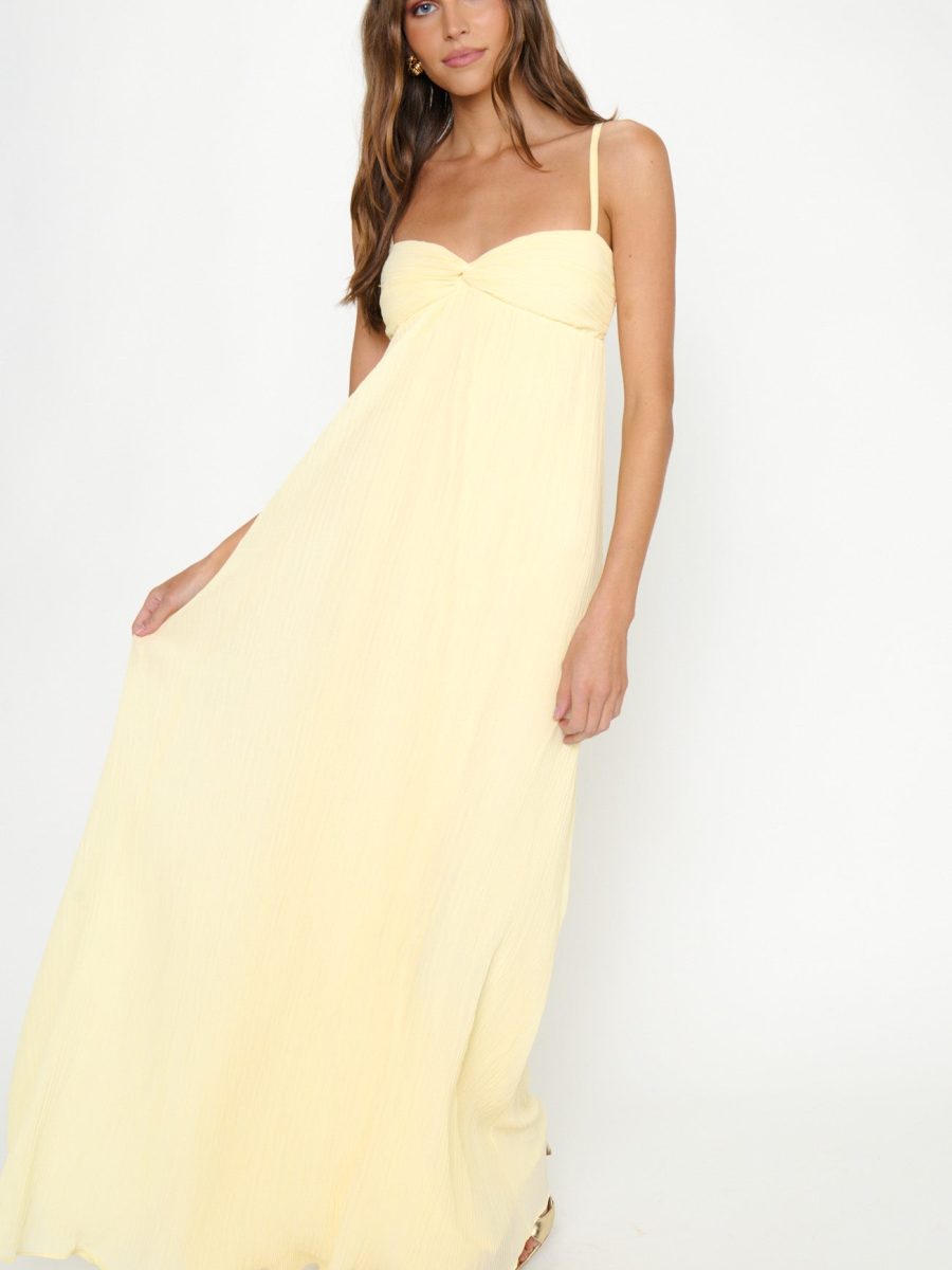 Libby Maxi Dress ~ Pale Yellow Pleated Chiffon
