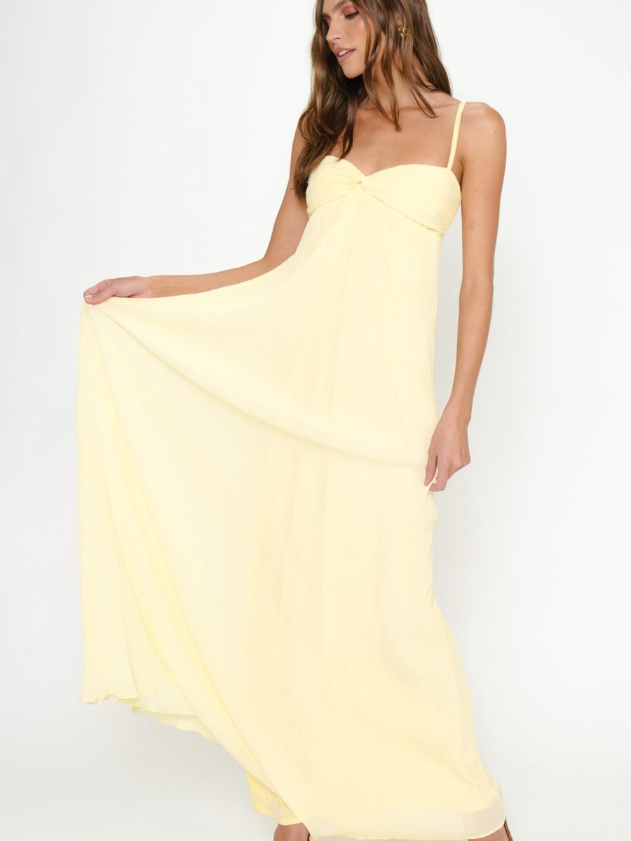 Libby Maxi Dress ~ Pale Yellow Pleated Chiffon
