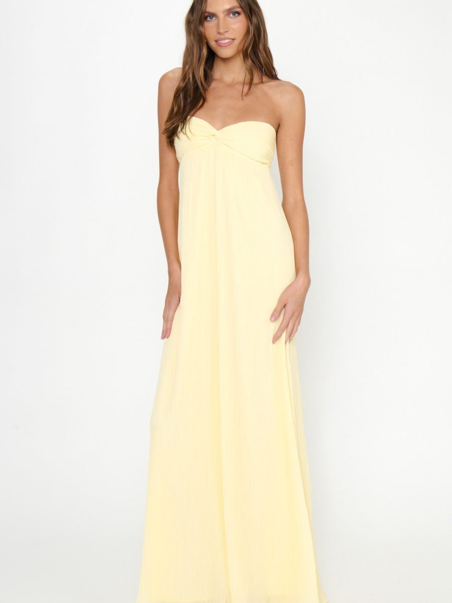 Libby Maxi Dress ~ Pale Yellow Pleated Chiffon