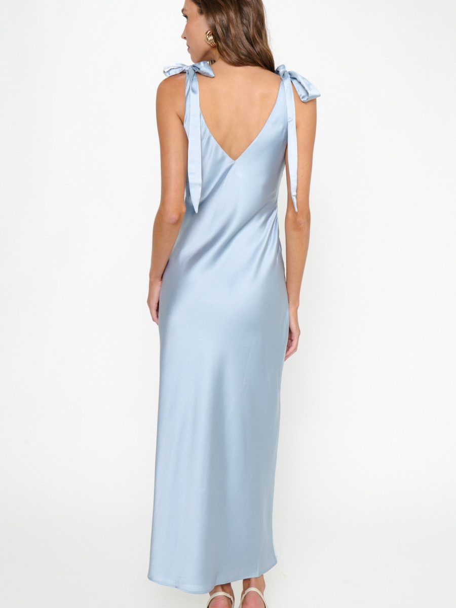 Emma Midi Dress ~ Steel Blue Luxe Satin