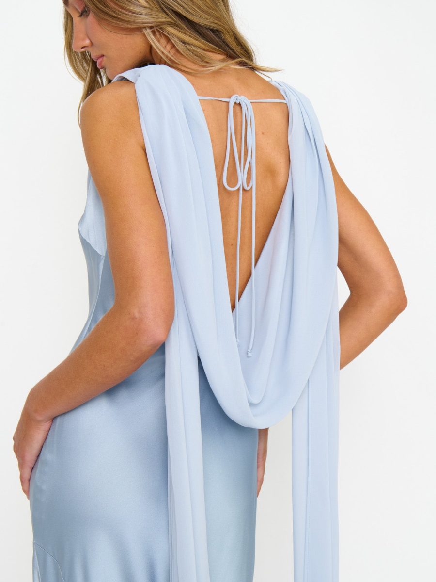 Maya Maxi Dress ~ Steel Blue Luxe Satin