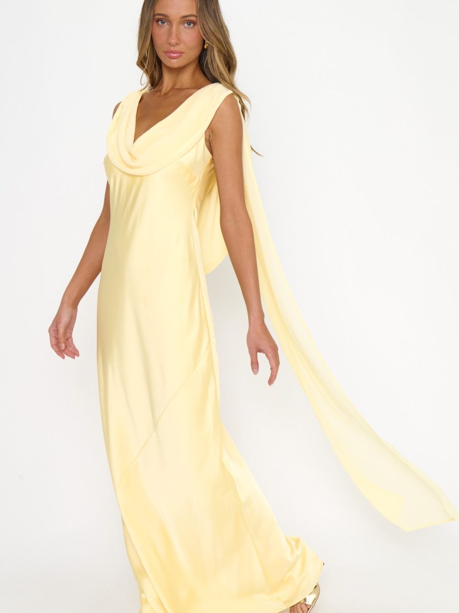 Maya Maxi Dress ~ Pale Yellow Luxe Satin
