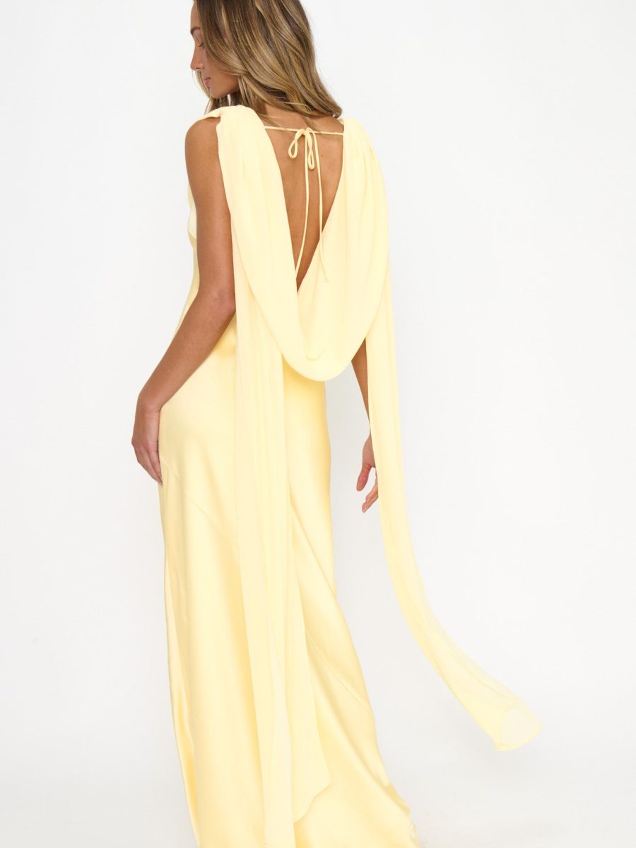 Maya Maxi Dress ~ Pale Yellow Luxe Satin