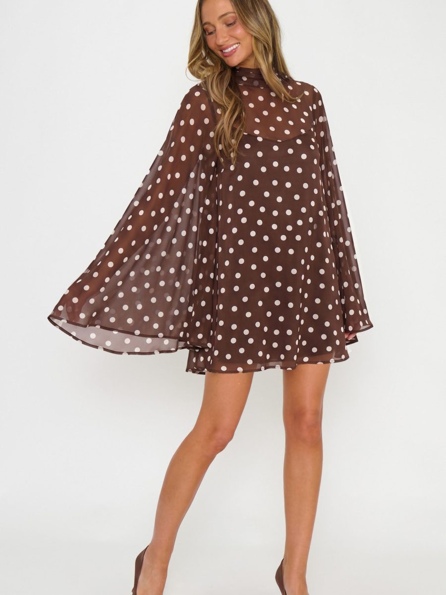 Katelyn Mini Dress ~ Chocolate Brown Polka Dot