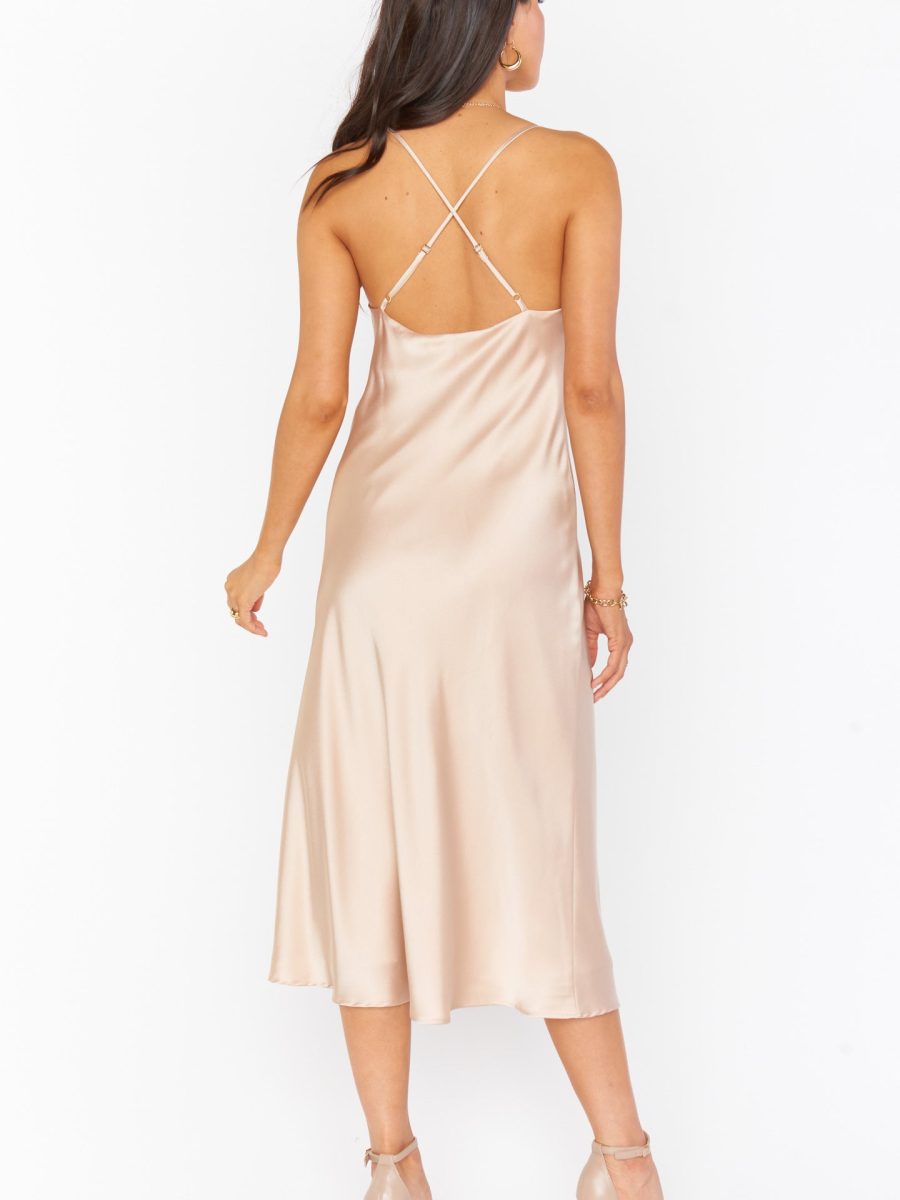 Verona Cowl Dress ~ Champagne Luxe Satin