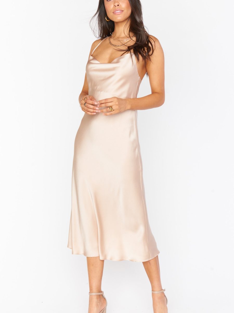 Verona Cowl Dress ~ Champagne Luxe Satin