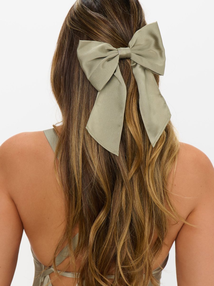 Elsa Bow ~ Moss Green Luxe Satin