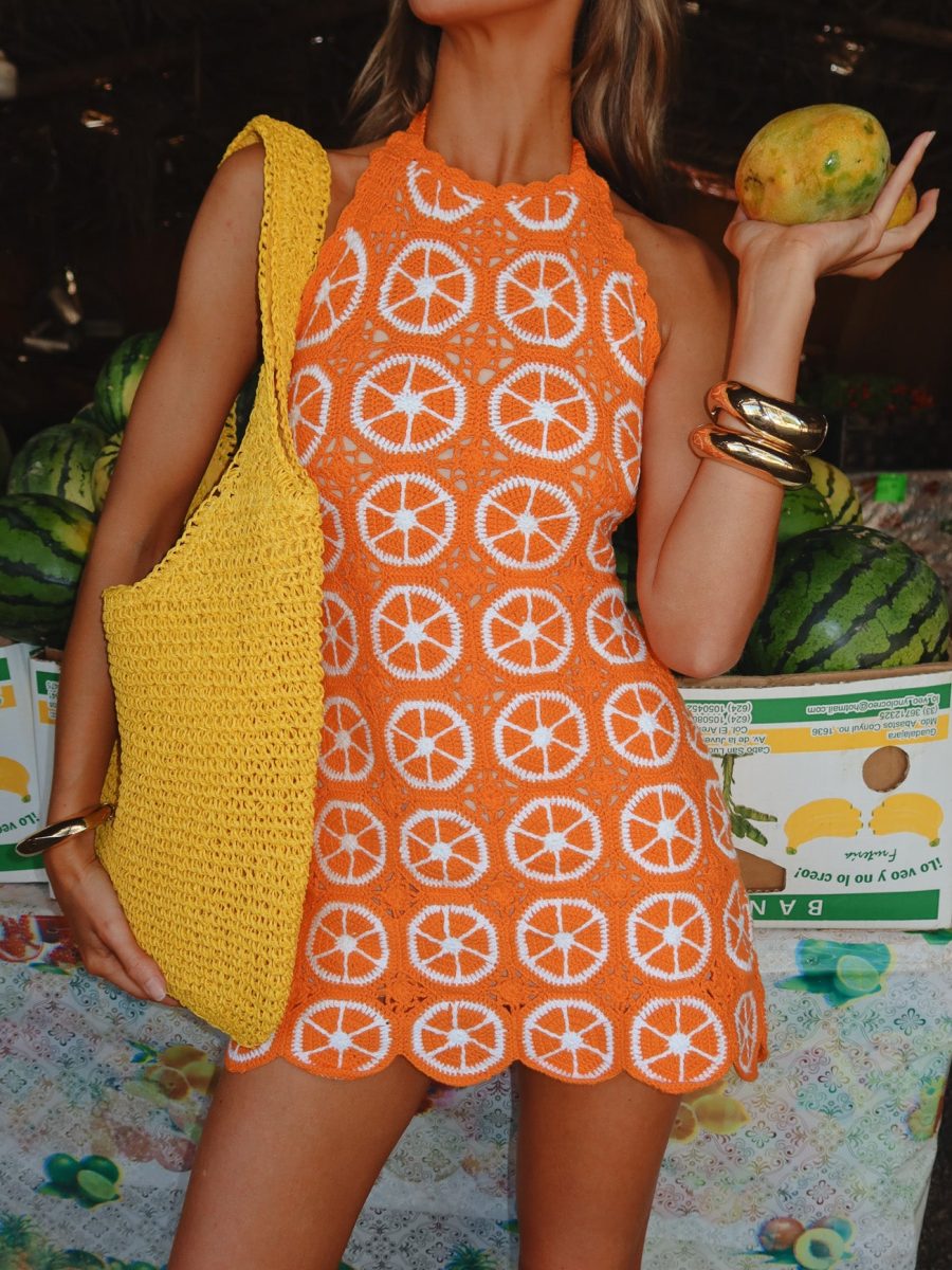 Happy Halter Mini Dress ~ Orange Crochet