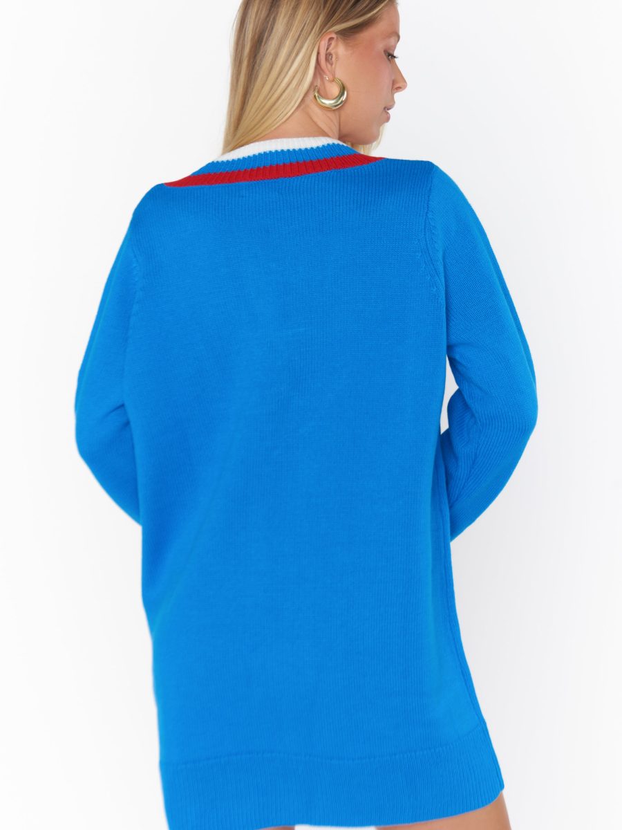 Hartford Sweater Dress ~ Blue Varsity Stripe Knit