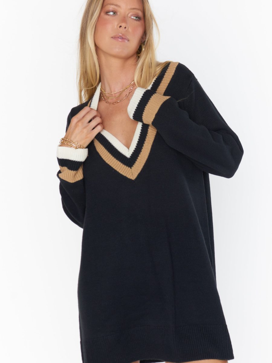 Hartford Sweater Dress ~ Black Varsity Stripe Knit
