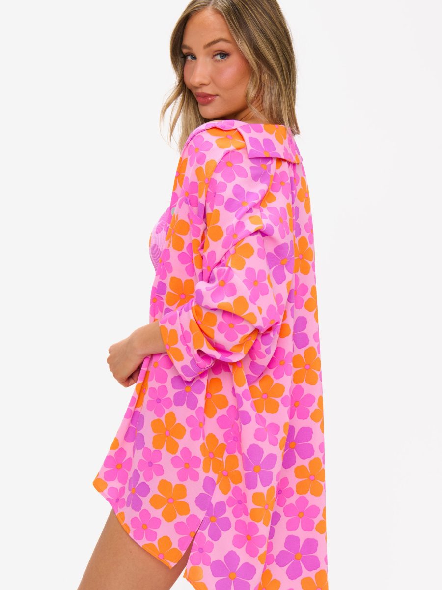 Johns Button Down Shirt ~ Pink Daisy