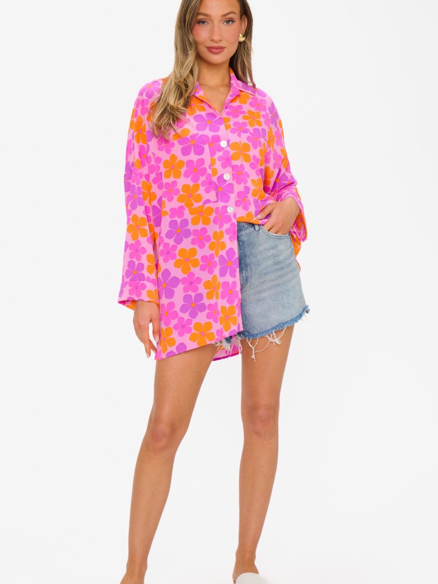 Johns Button Down Shirt ~ Pink Daisy