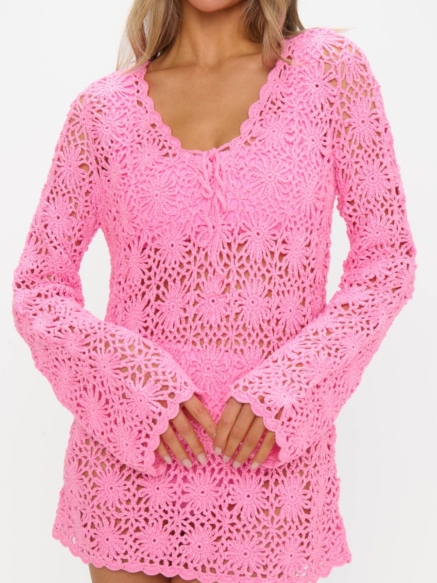 Vacay Mini Coverup ~ Bubblegum Pink Crochet