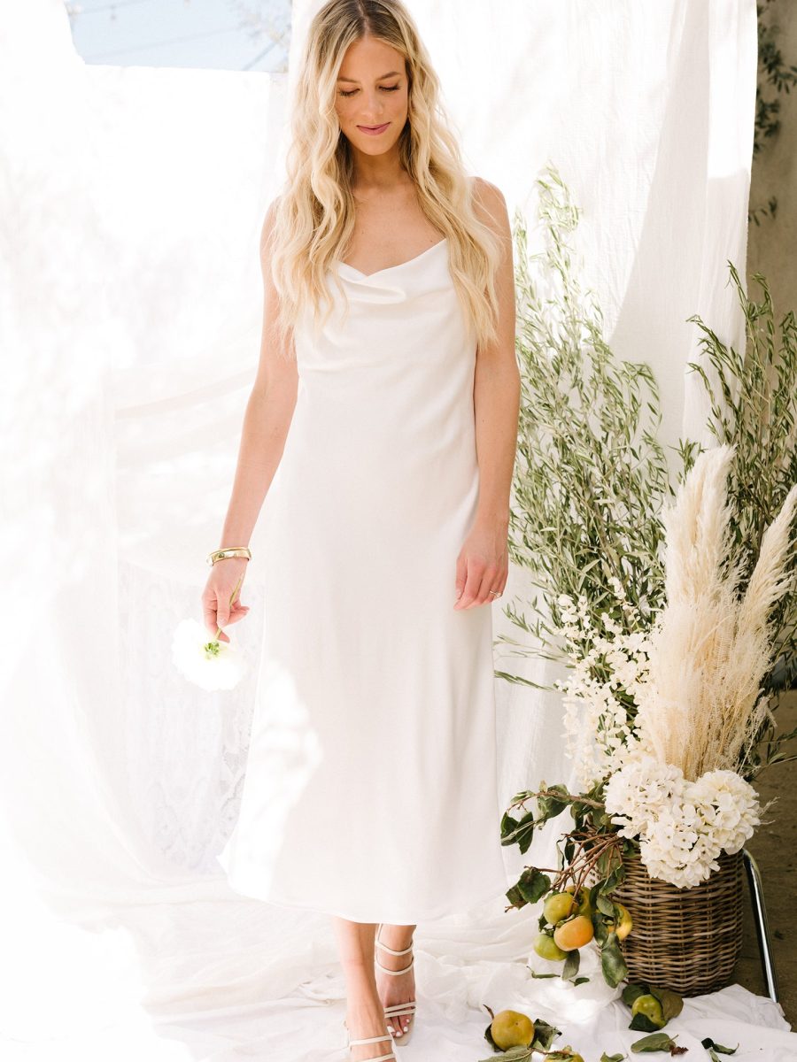 Verona Cowl Dress ~ Ivory Luxe Satin