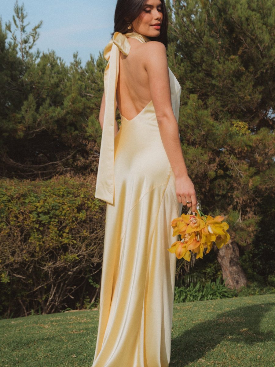 Lisa Maxi Dress ~ Pale Yellow Luxe Satin