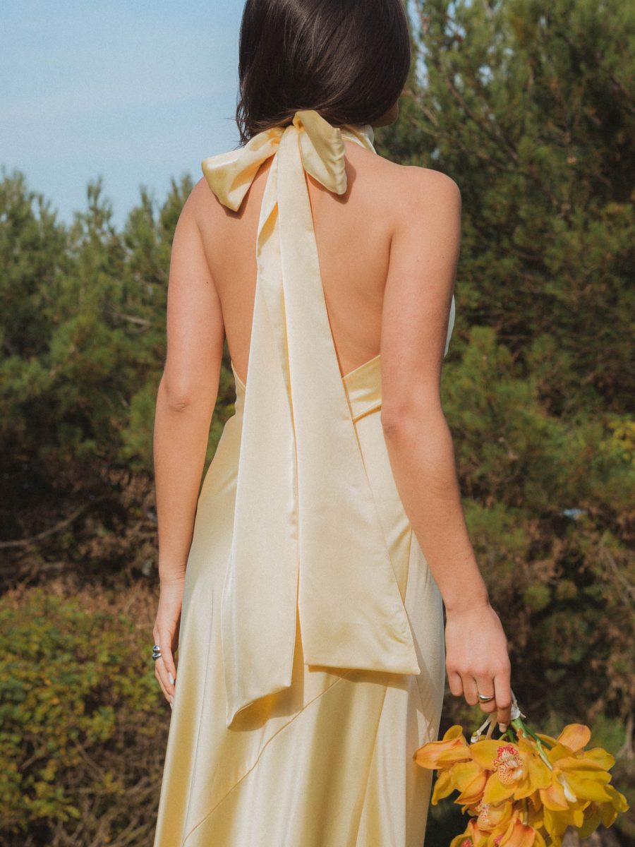 Lisa Maxi Dress ~ Pale Yellow Luxe Satin