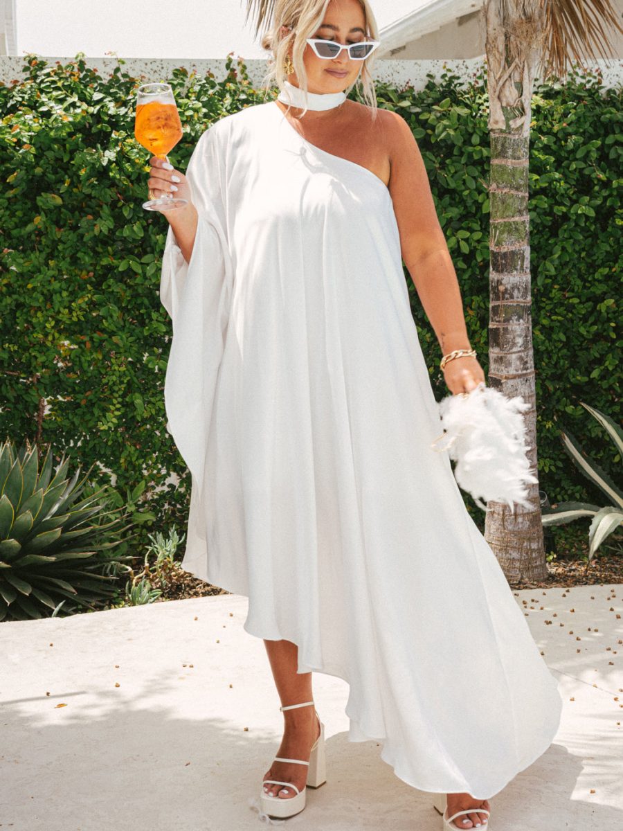 Rhea One Shoulder Dress ~ Ivory Luxe Satin