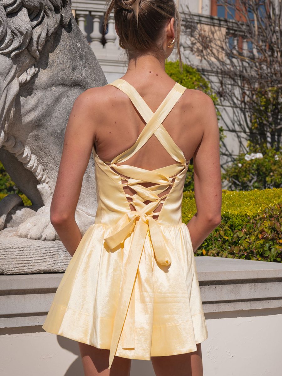 Abigail Mini Dress ~ Pale Yellow Taffeta
