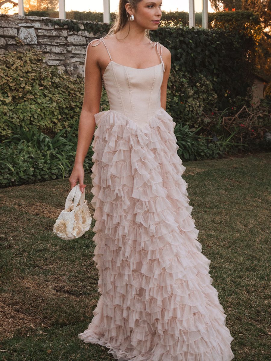 Francesca Maxi Dress ~ Champagne Tulle Ruffle