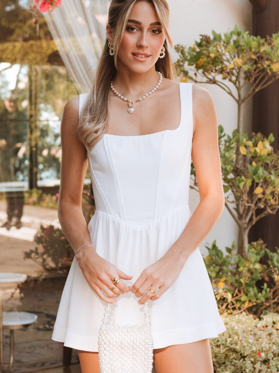 Nina Skort Dress ~ White Silky Crepe