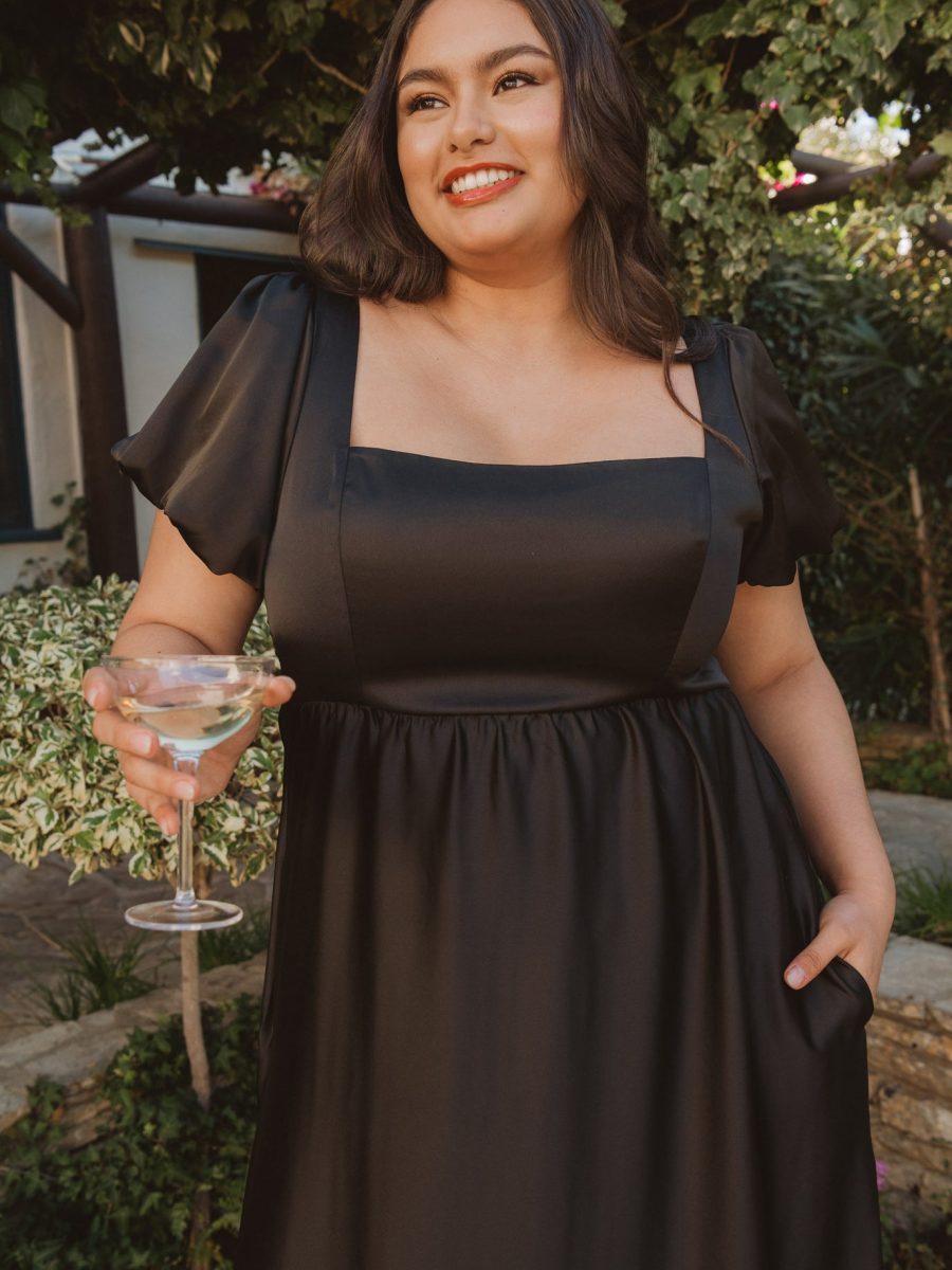 Nora Maxi Dress ~ Black Luxe Satin
