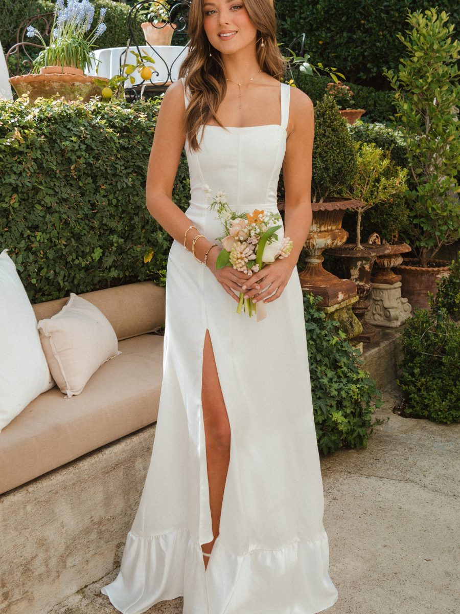 Clarissa Corset Dress ~ Ivory Luxe Satin