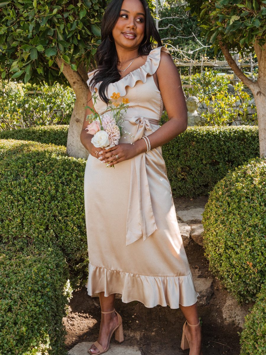 Alexis Midi Dress ~ Champagne Luxe Satin