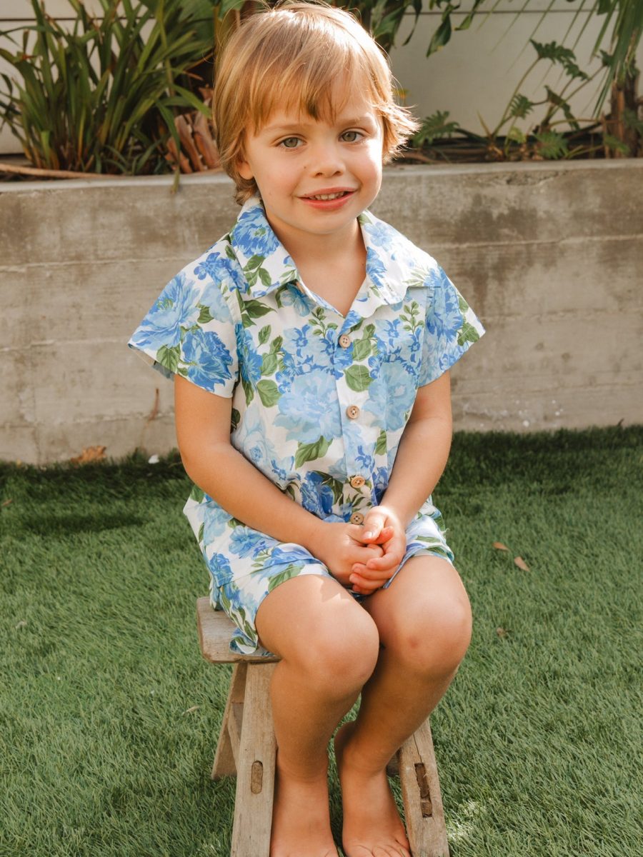 Lil Button Up Shirt ~ Cottage Floral Blue