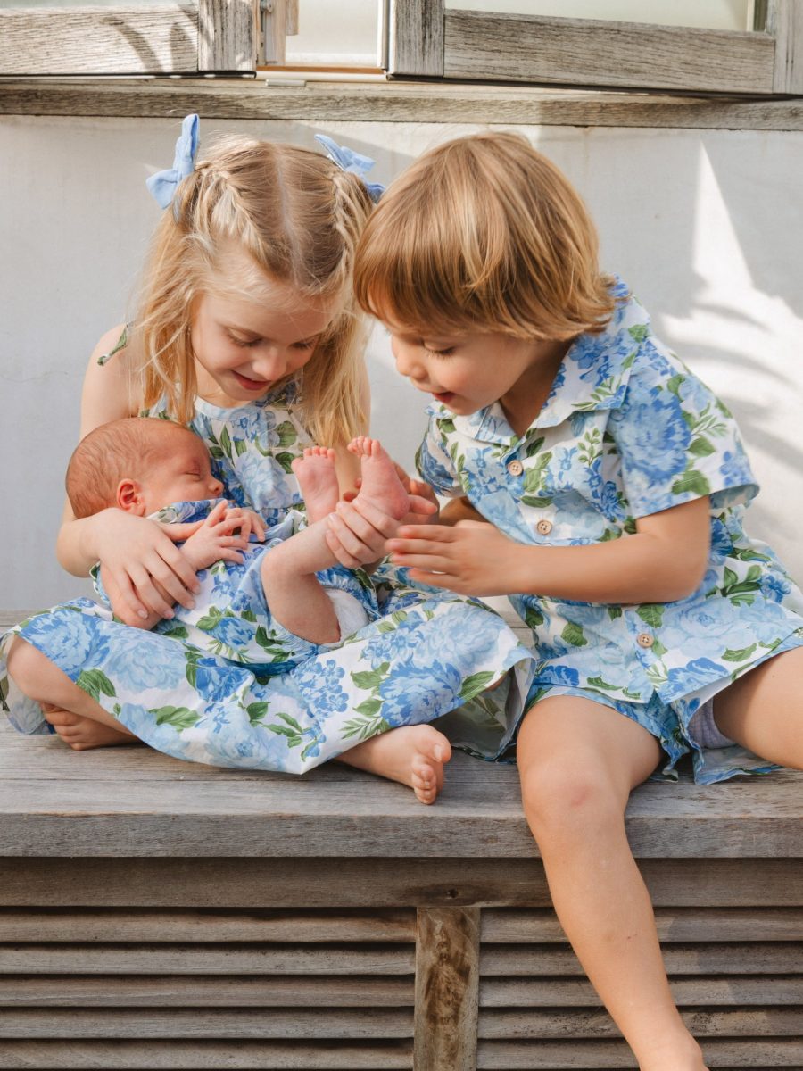 Lil Button Up Shirt ~ Cottage Floral Blue