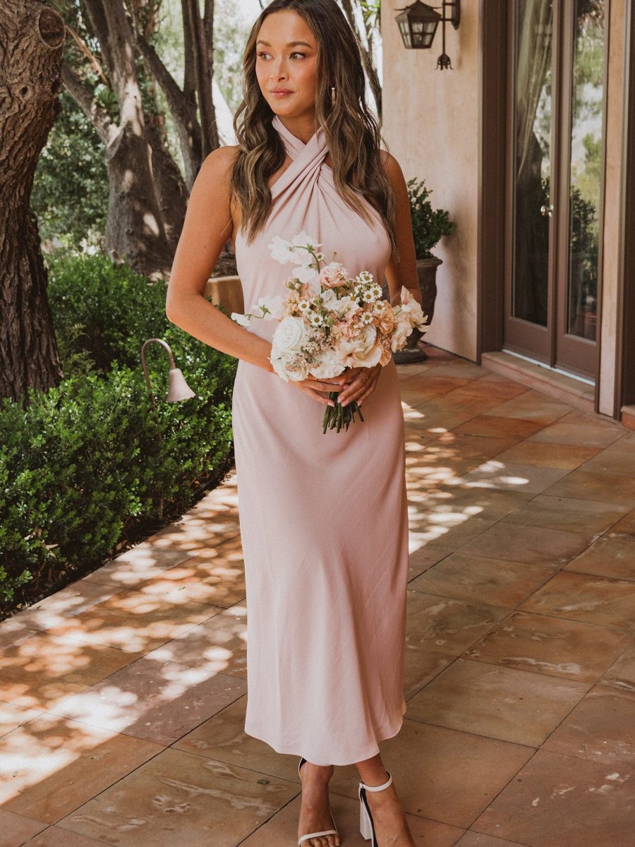 Jasmine Halter Midi Dress ~ Dusty Blush Crisp