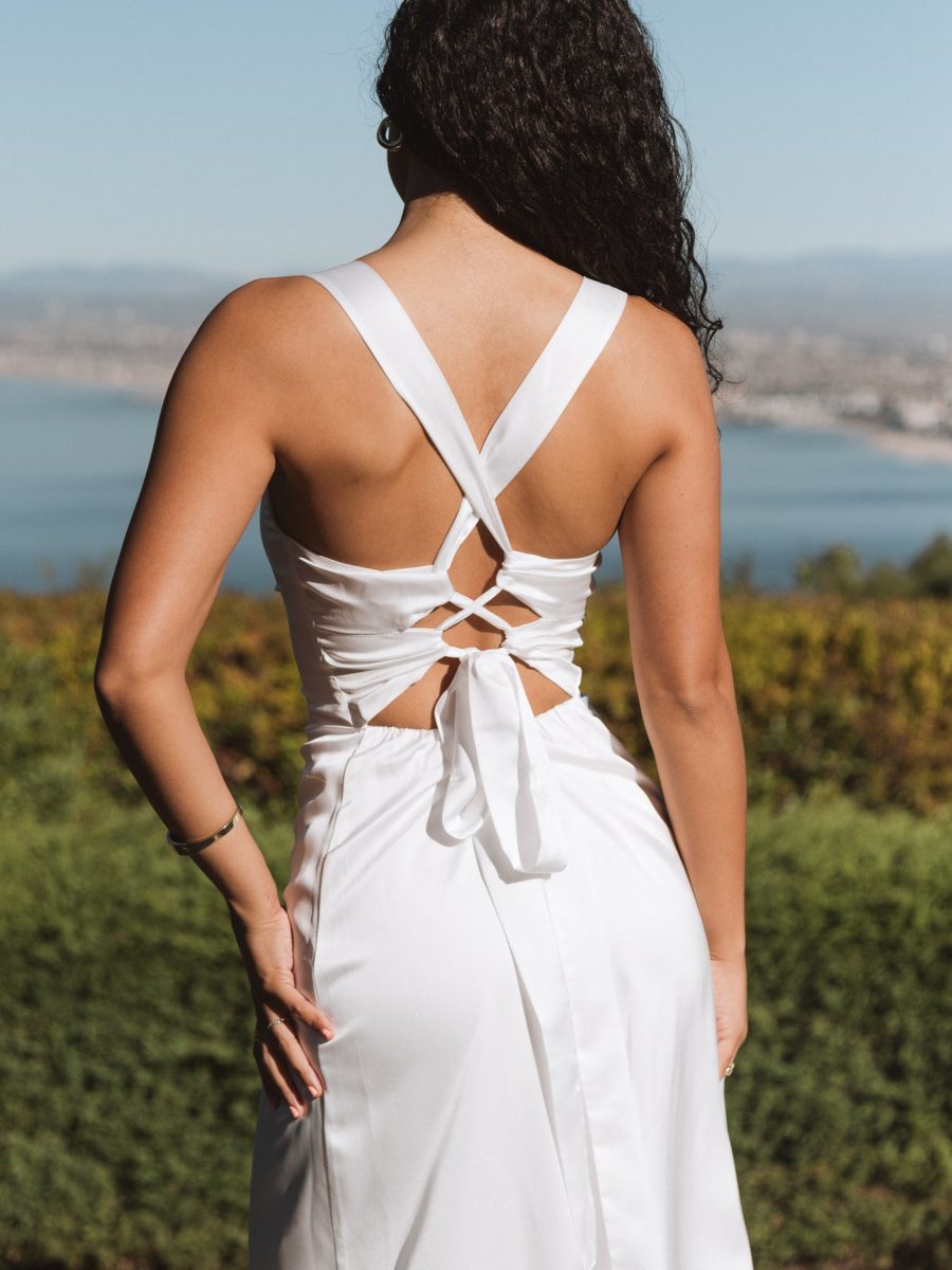 Mina Midi Dress ~ Ivory Luxe Satin