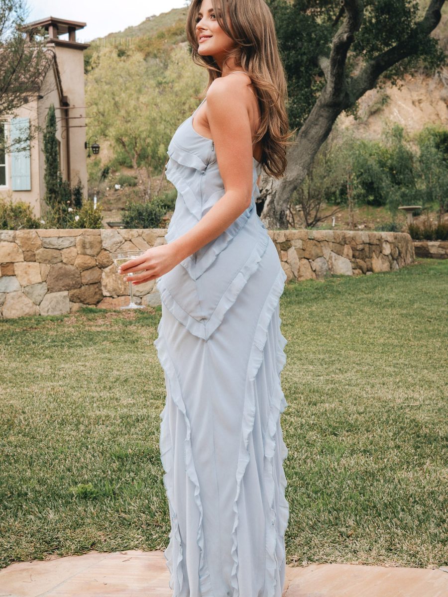 Romance Ruffle Dress ~ Steel Blue Chiffon