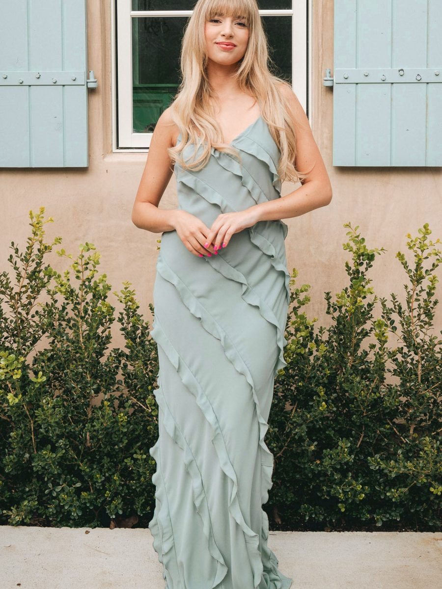 Romance Ruffle Dress ~ Silver Sage Crisp