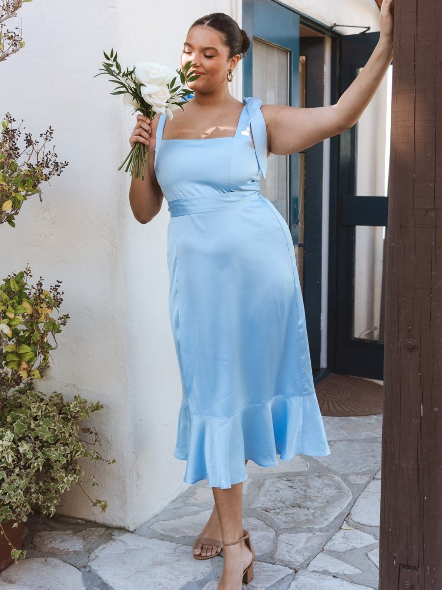 Garden Midi Dress ~ Baby Blue Luxe Satin