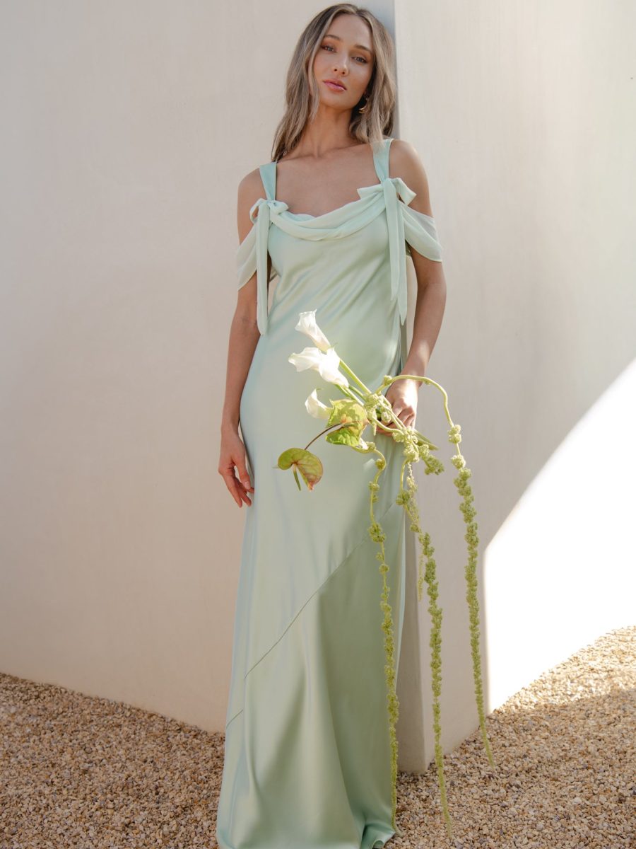 Bella Maxi Dress ~ Pistachio Luxe Satin