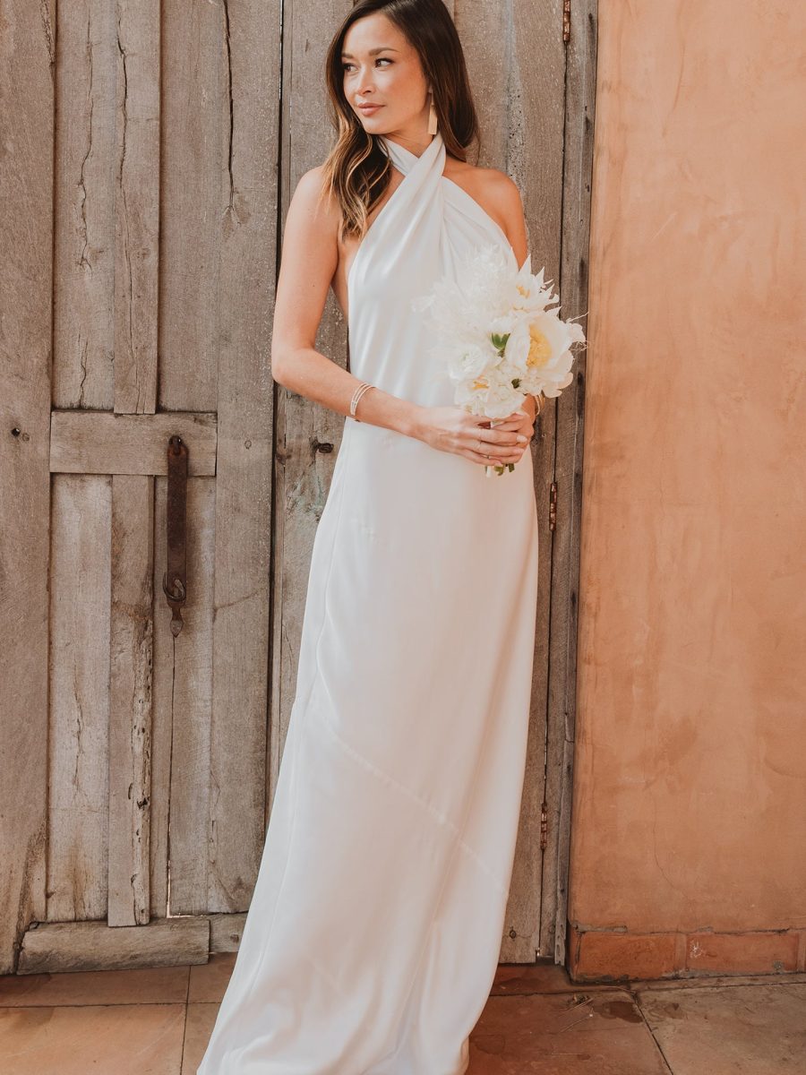 Jasmine Halter Maxi Dress ~ Ivory Luxe Satin