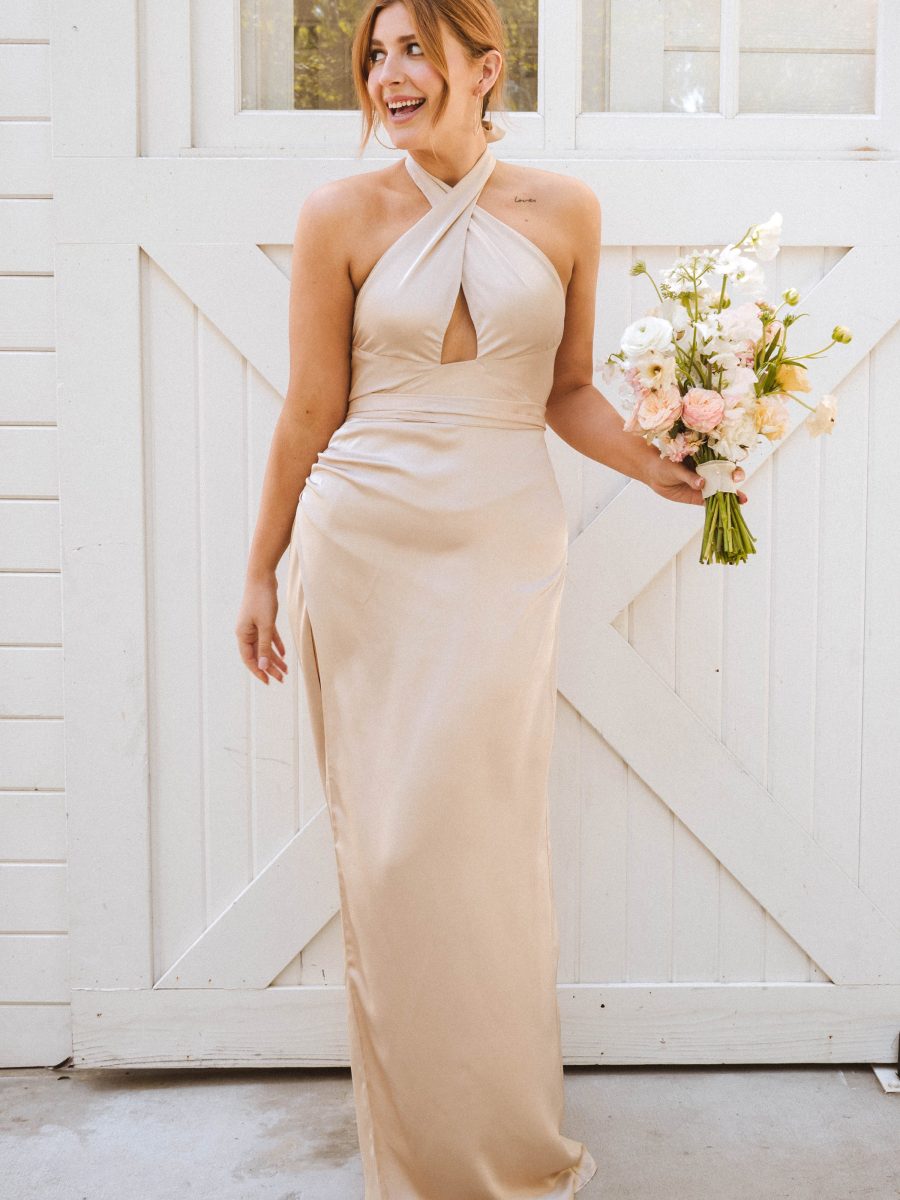 Adele Halter Maxi Dress ~ Champagne Luxe Satin