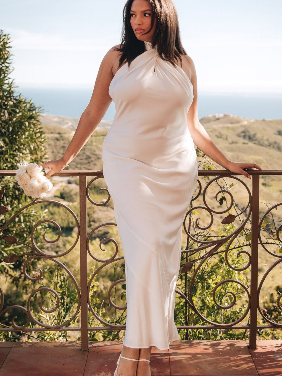 Jasmine Halter Maxi Dress ~ Ivory Luxe Satin