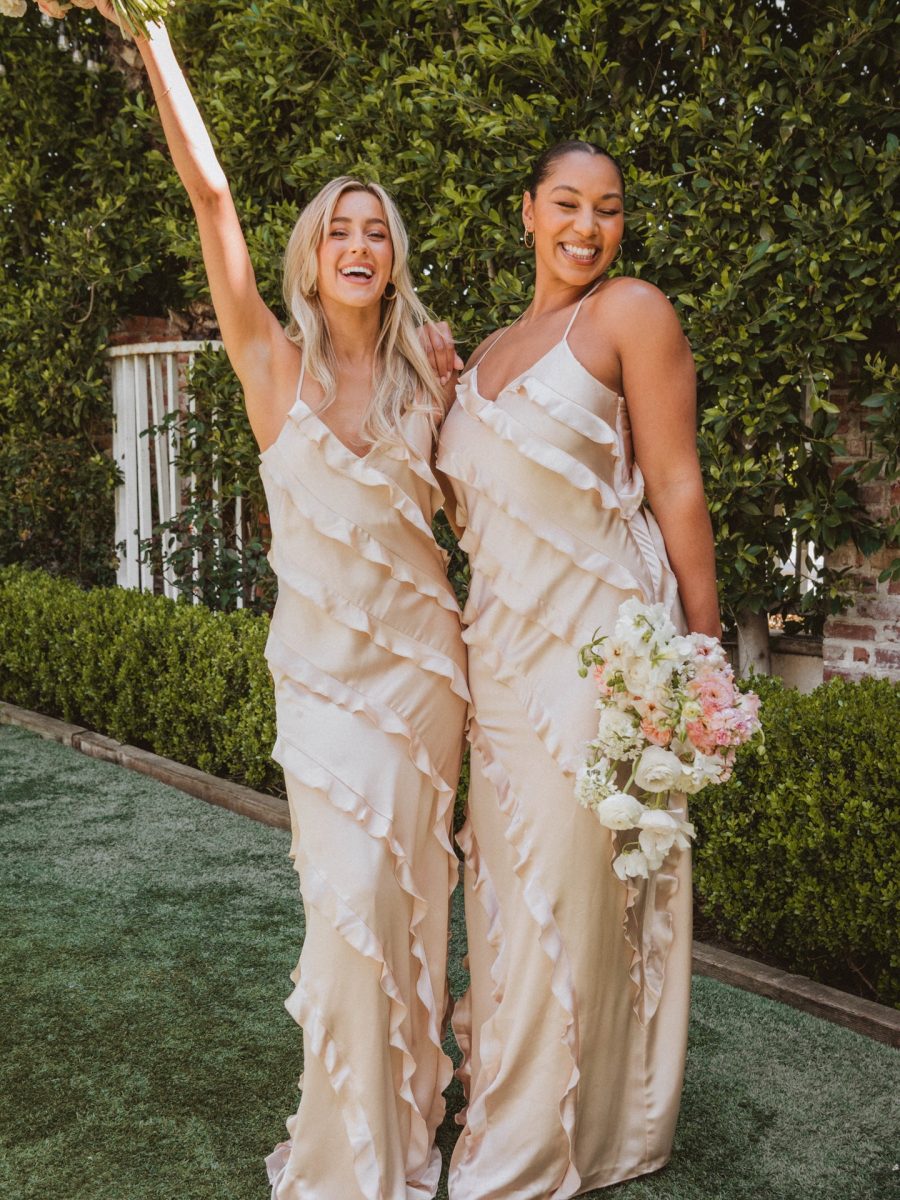 Romance Ruffle Dress ~ Champagne Luxe Satin