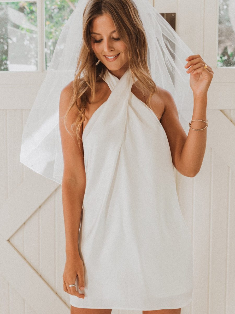 Jasmine Halter Mini Dress ~ Ivory Luxe Satin