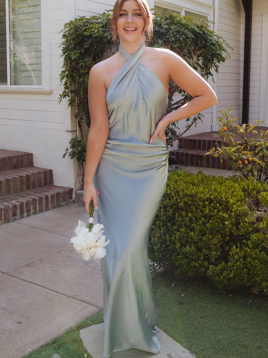 Jasmine Halter Maxi Dress ~ Silver Sage Luxe Satin