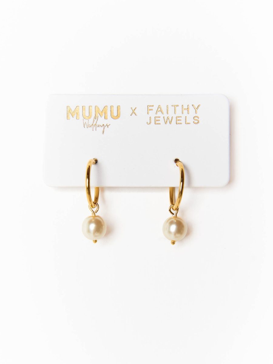 Mumu Weddings x Faithy Jewels Pearl Drop Hoop ~ Gold-Pearl